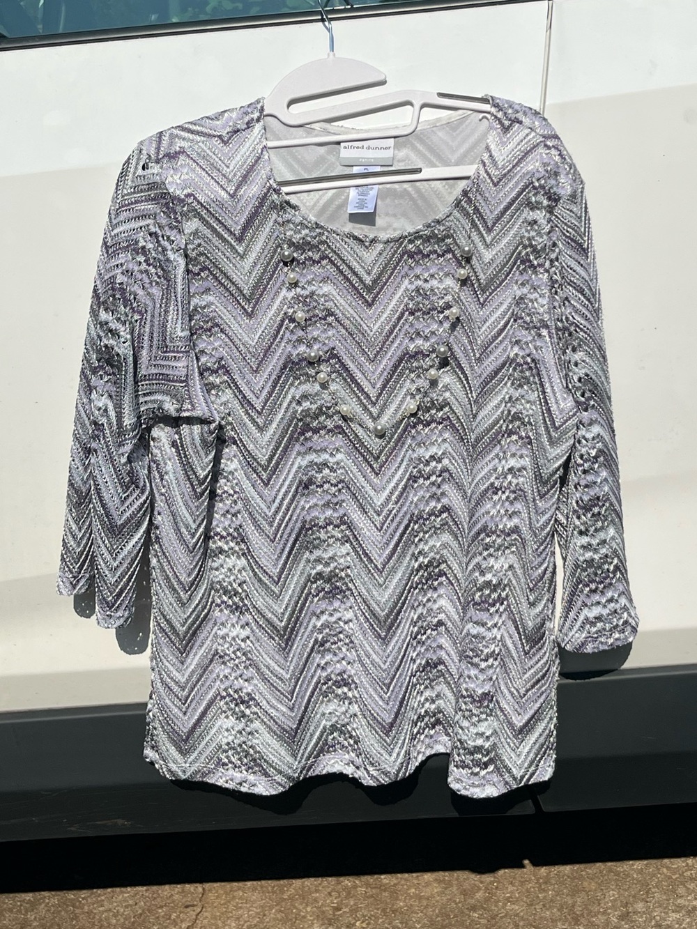 Alfred Dunner Lavender Chevron Beaded Scoop Neck Tunic. PL